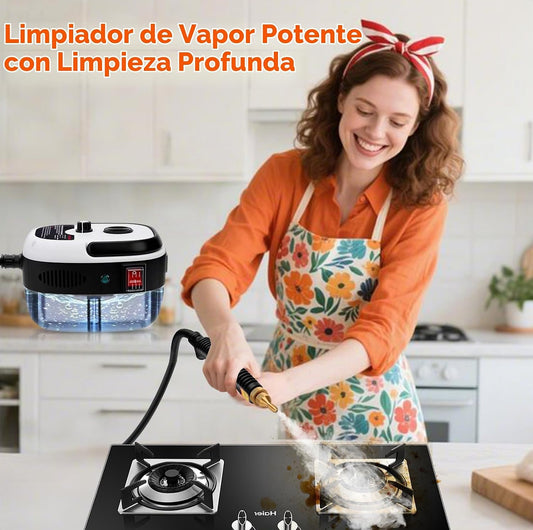 Limpiador a vapor limpiando una estufa con grasa