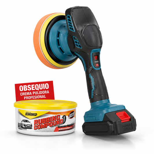 Kit Completo de Pulido — Pulidora Orbital Inalámbrica 12V + 2 Baterías + Crema Simoniz GRATIS