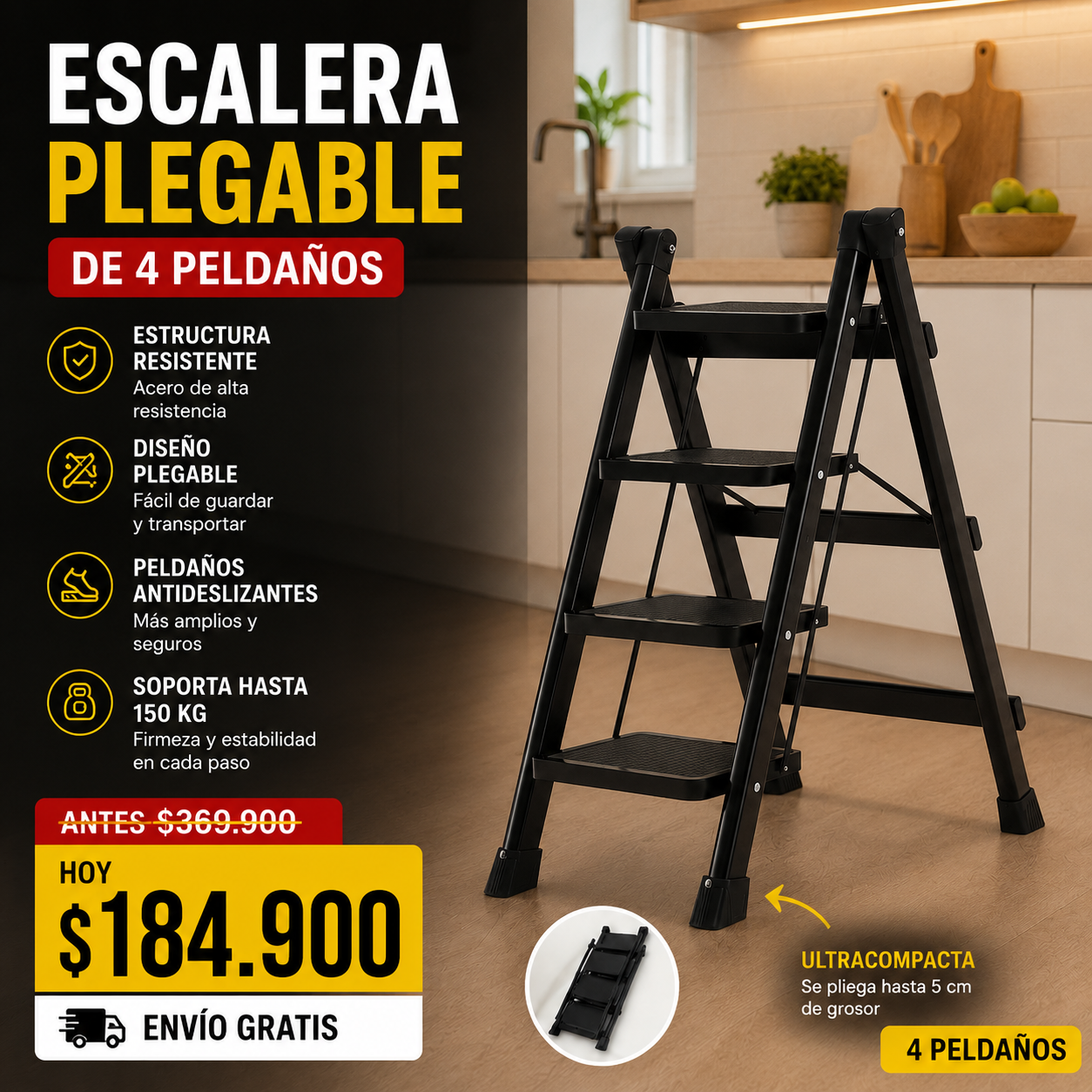 Escalera Plegable de 4 Peldaños