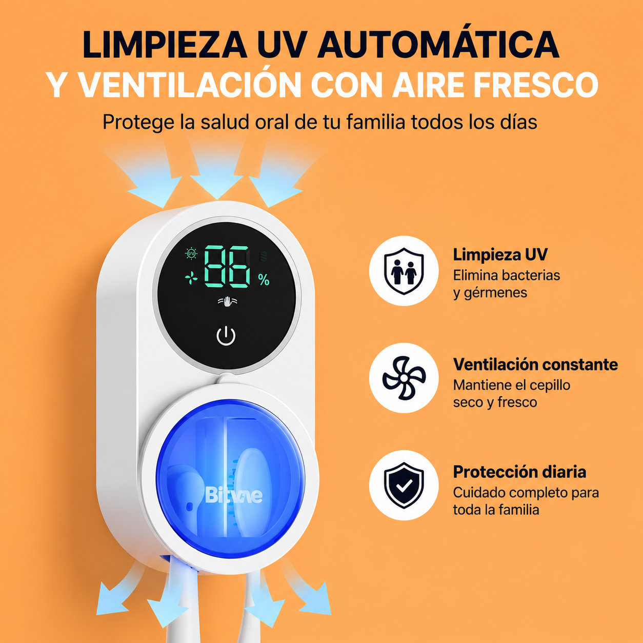 COMBO 2x1 Porta Cepillos Inteligente UV — con sensor de movimiento, secado y pantalla LED