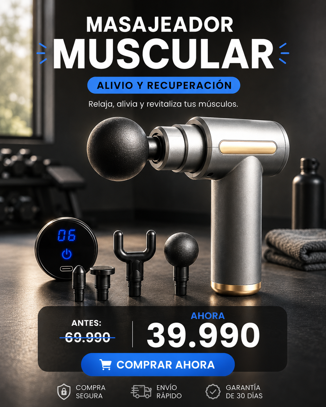 MEGA PROMOCIÓN - MASAJEADOR MUSCULAR PISTOLA